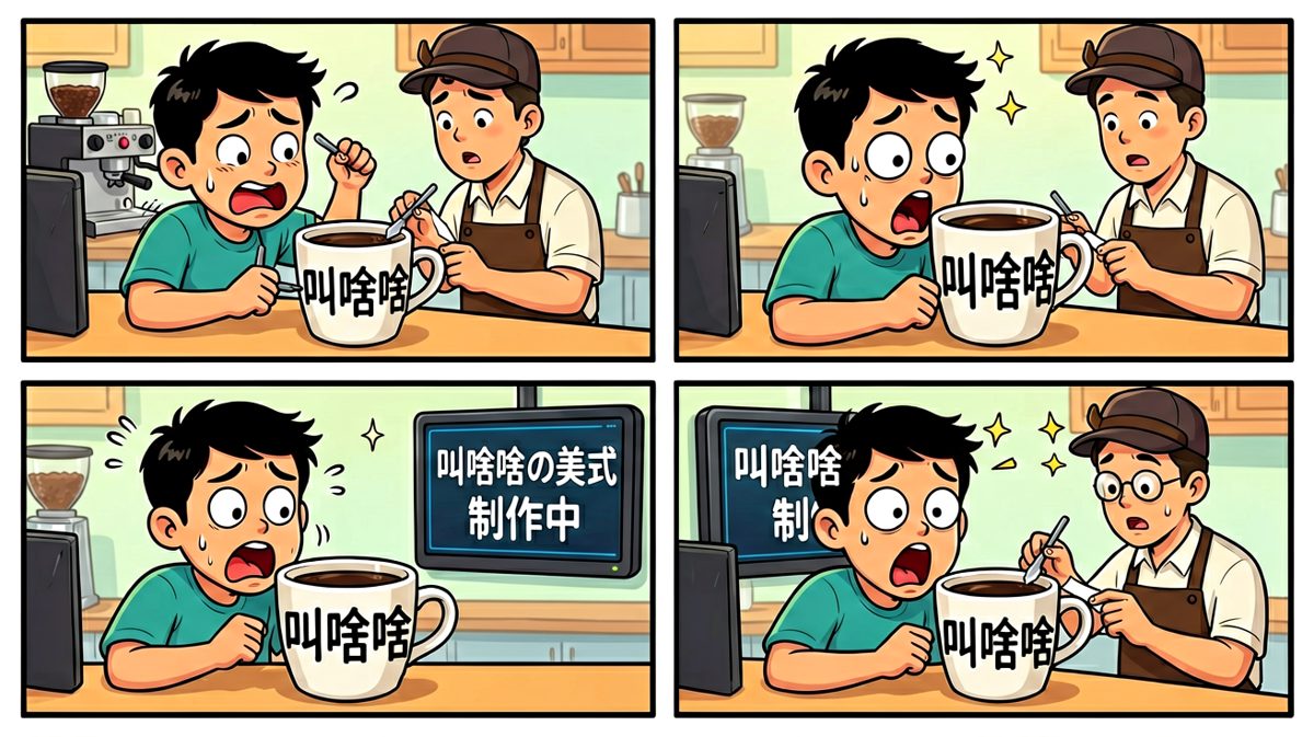 一紧张报了假名，咖啡杯上赫然写着'叫啥啥'。