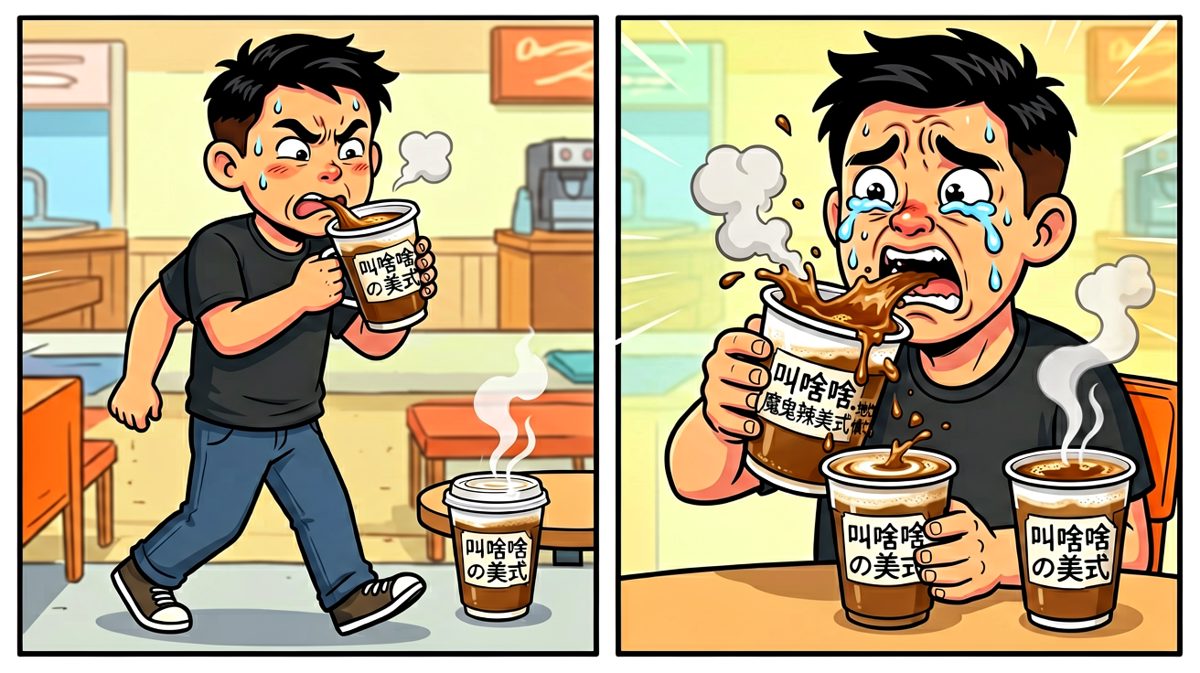 拿错杯子还猛灌一口，辣到怀疑人生。