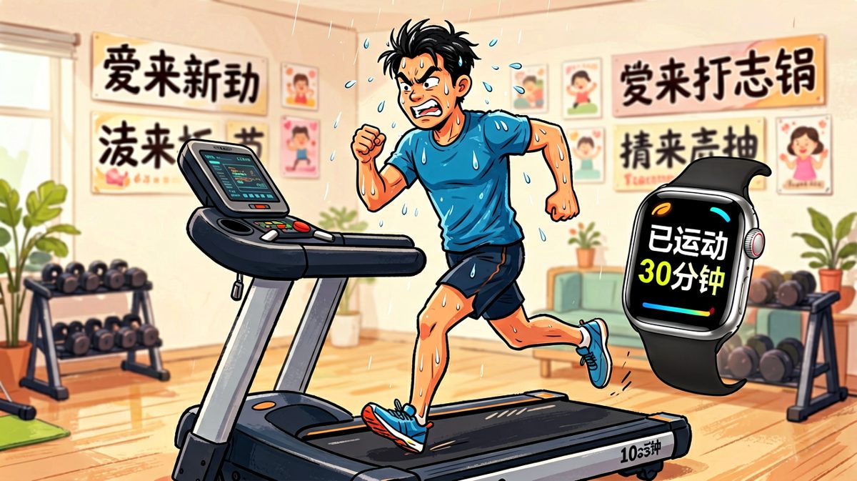 减肥第一天，他拼尽全力挥洒汗水。
