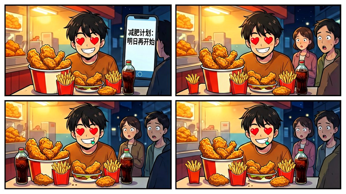 减肥？明天再说吧！先吃饱再说！