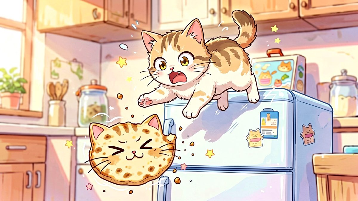 猫：我只是想看看冰箱上面有什么……