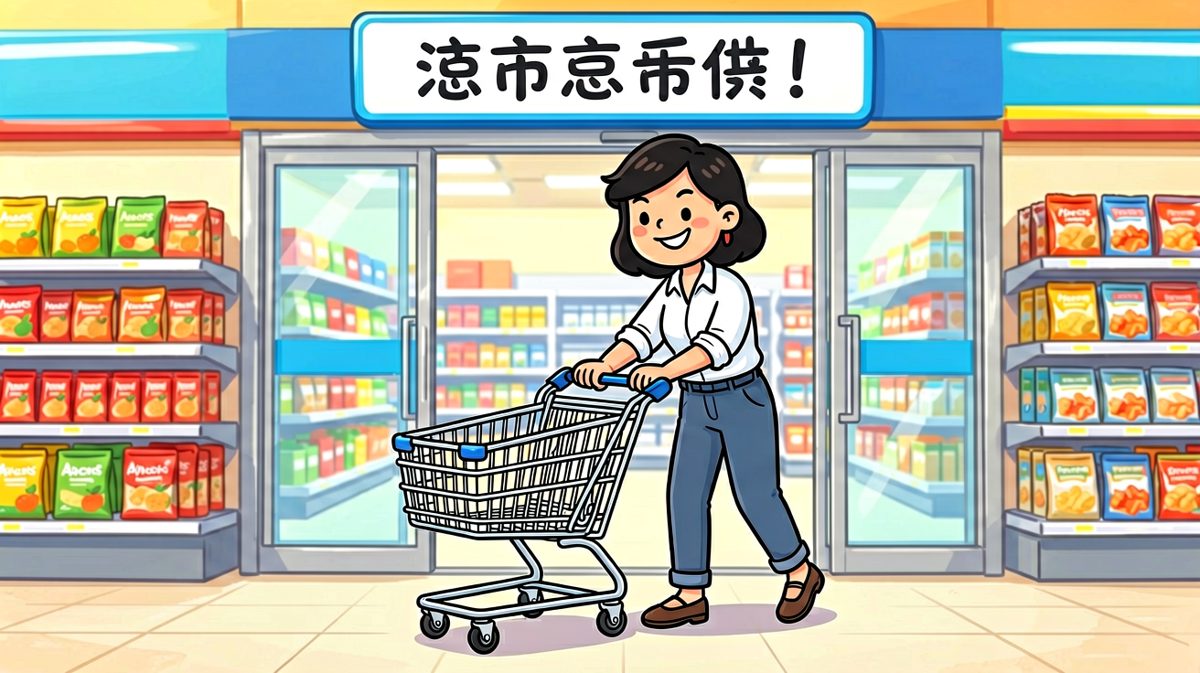 雄心壮志走进超市，目标明确：只买瓶酱油。