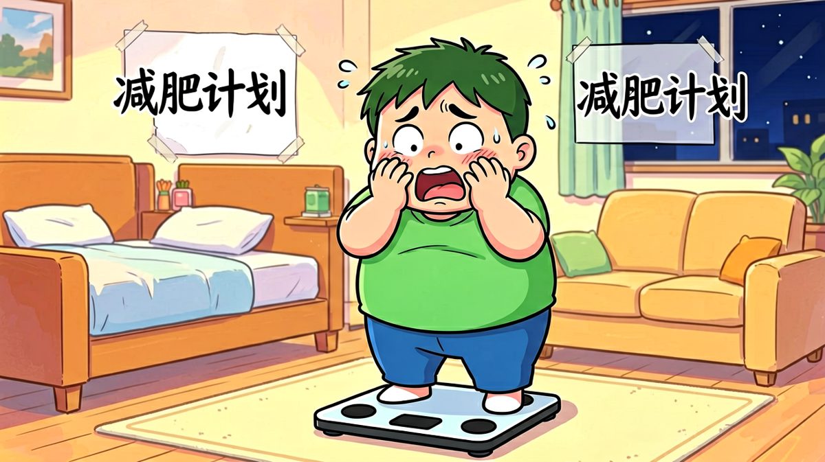 小明看到体重秤上的数字，深受打击，决定开始减肥。