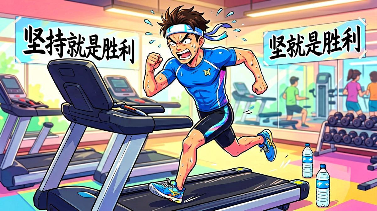 小明在健身房疯狂锻炼，发誓要瘦下来！
