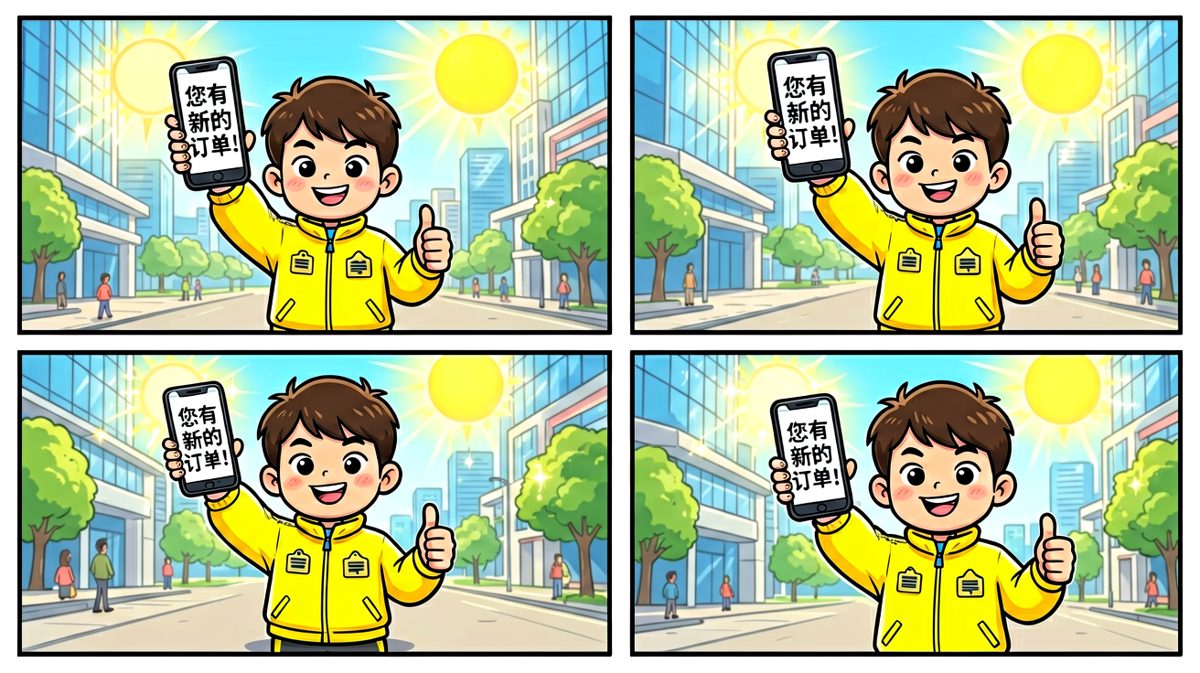 外卖小哥接单，信心满满出发！