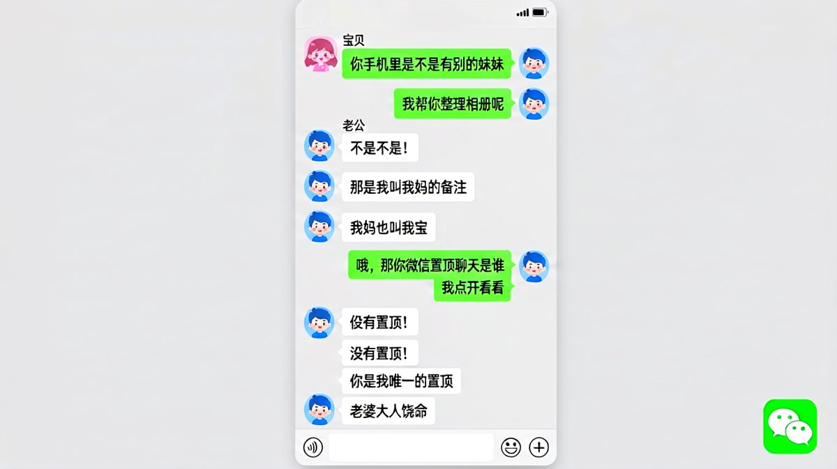 女生翻手机发现'宝'的备注，男生解释是妈妈，但真相令人窒息