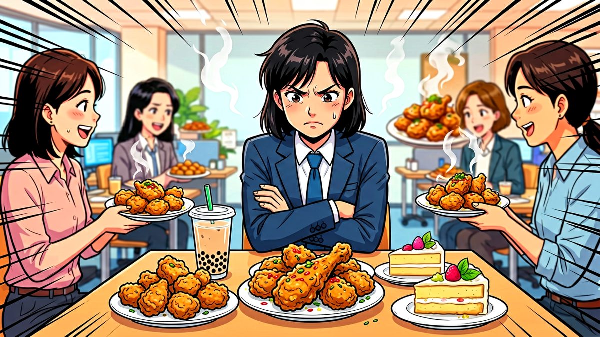 同事递来美食诱惑，主角严词拒绝