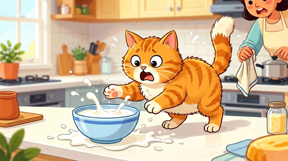 偷喝牛奶被抓包，猫咪的社死瞬间！