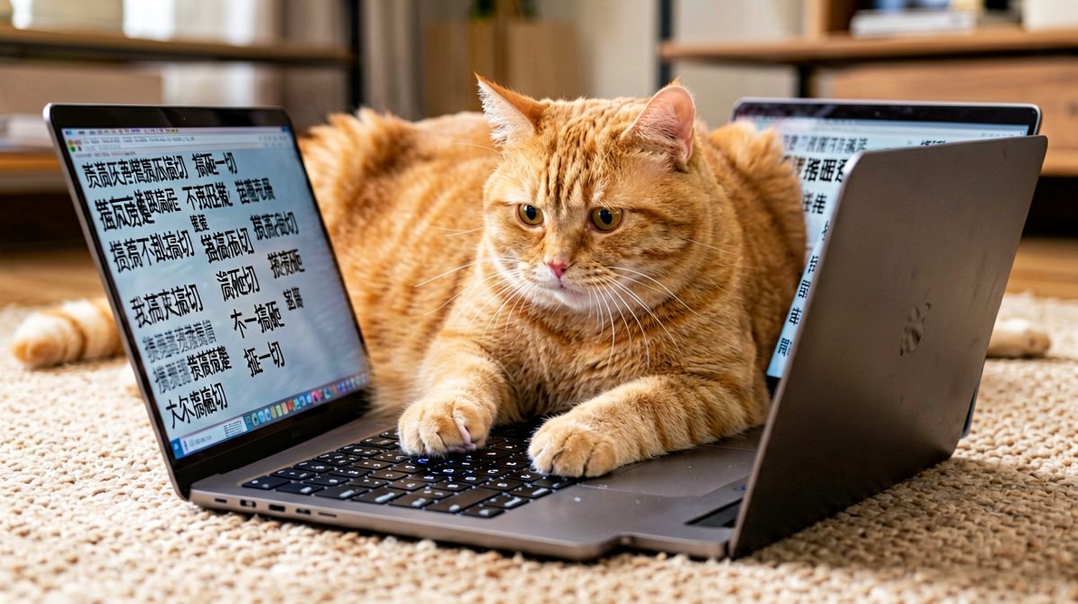 猫咪以为自己在写代码，其实只是在卖萌。