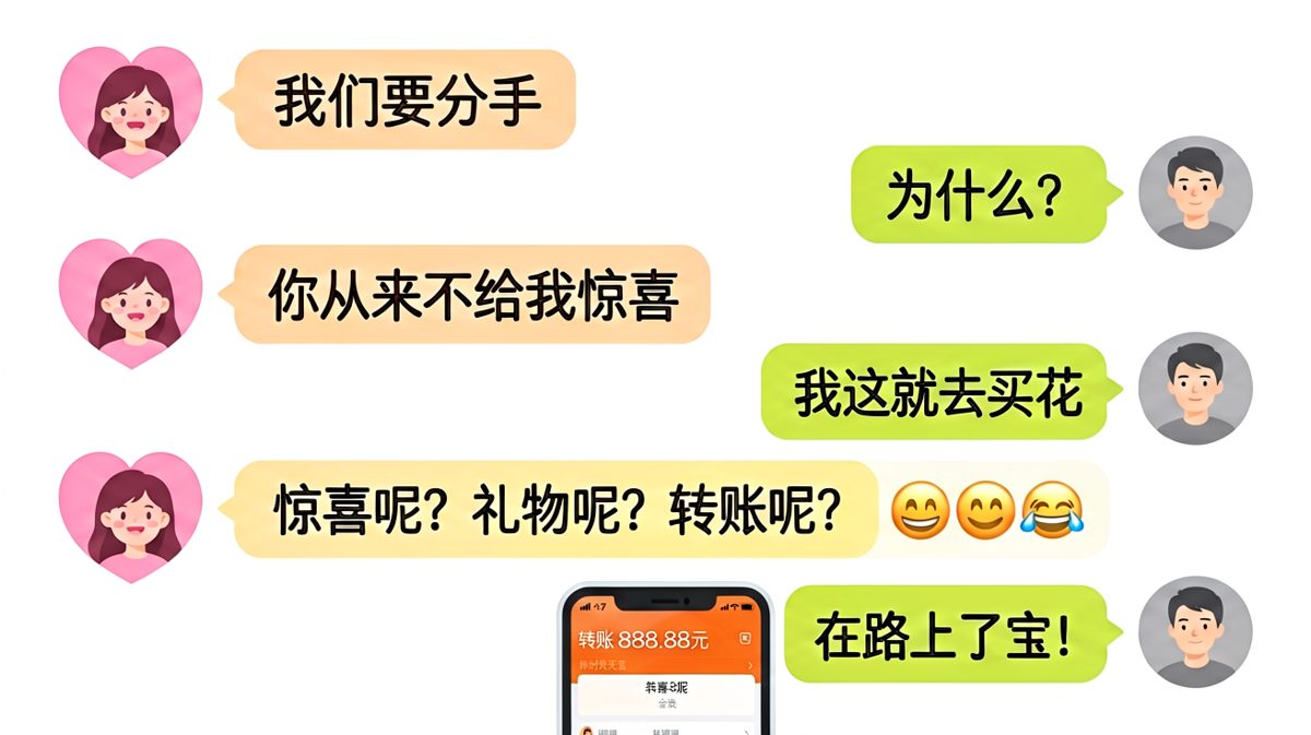 一句「分手」秒变「转账」，情侣的仪式感就是这么硬核