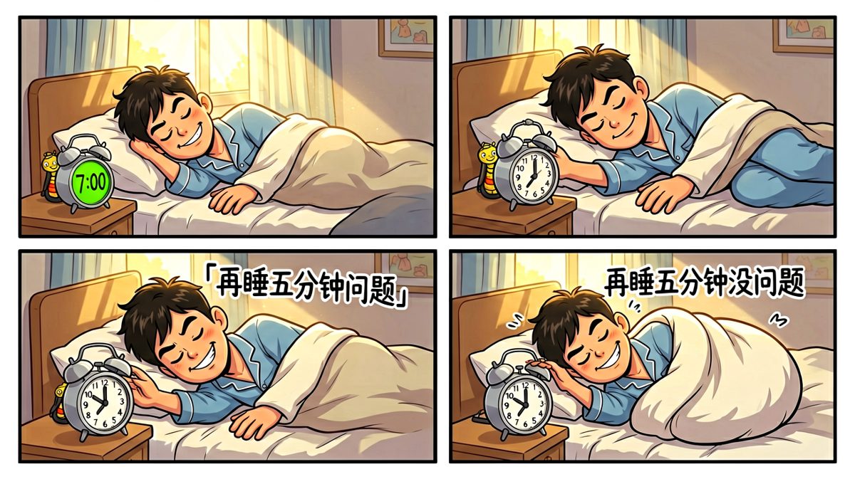 闹钟响了？再睡五分钟就好——经典开局，自信满满。