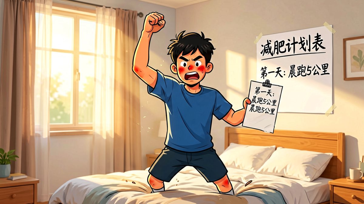 热血起床立下flag：今天一定跑步减肥！