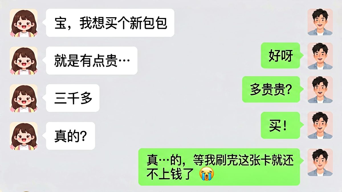 女生想买包，男生慷慨同意，结果反转是——钱还没挣到呢