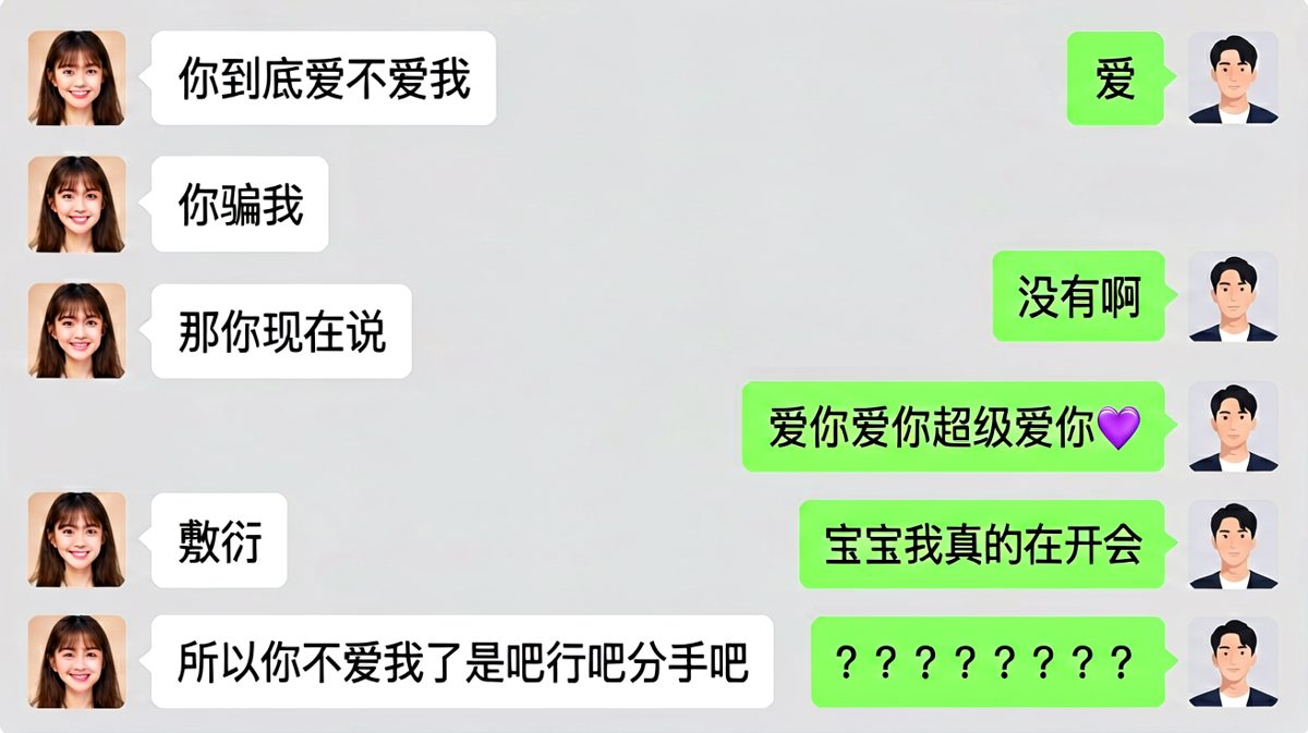 考验爱情时，女生的连环追问让男生彻底懵圈