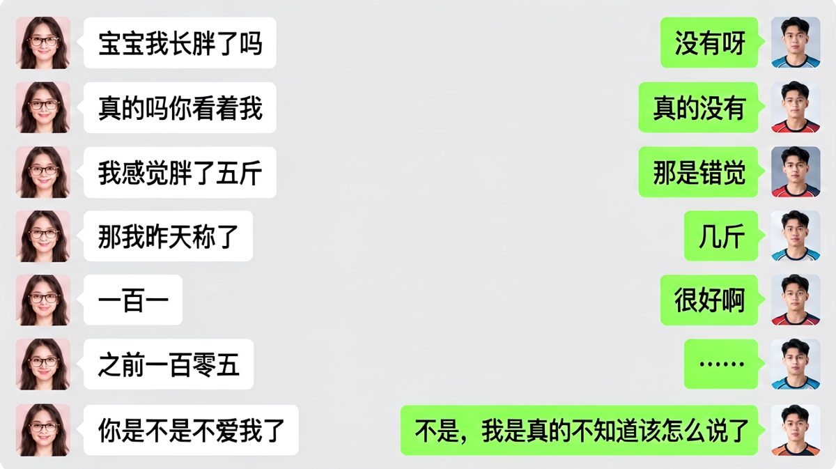 问胖没胖是送命题，回答'没有'也可能是
