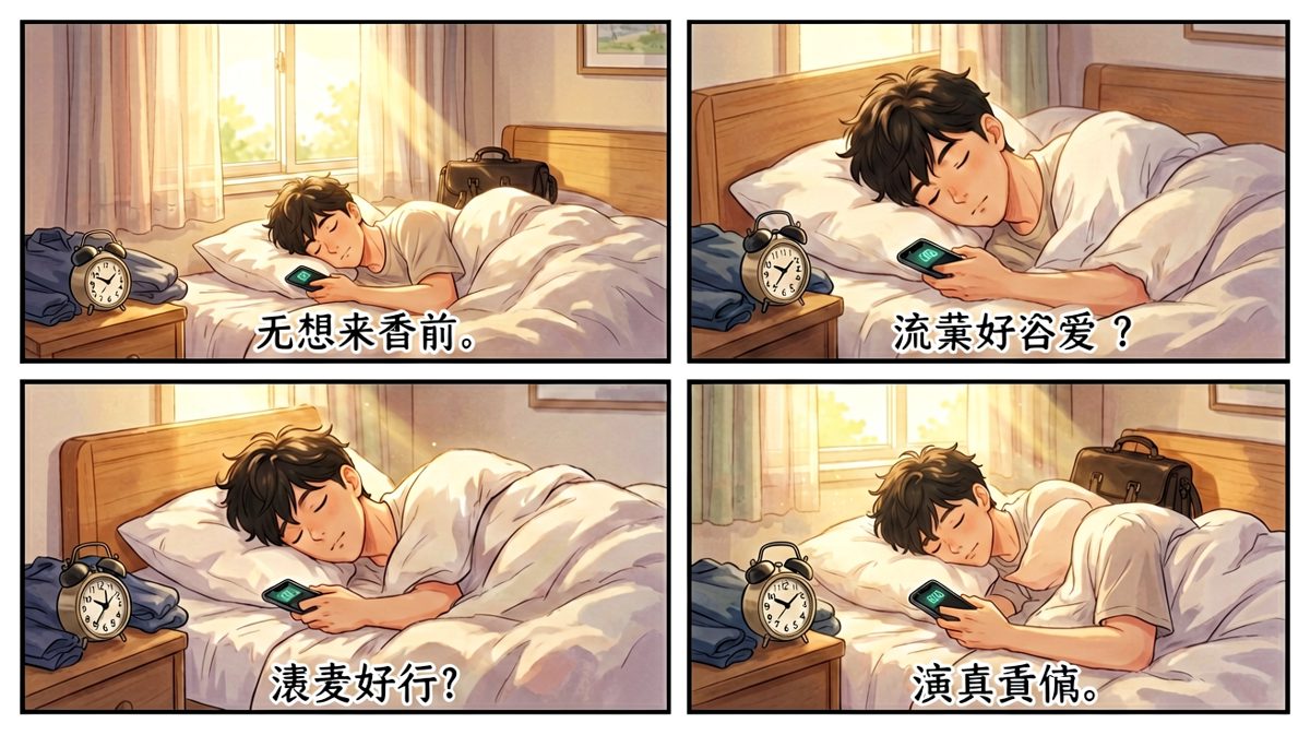 第一格：安稳地关掉闹钟继续睡