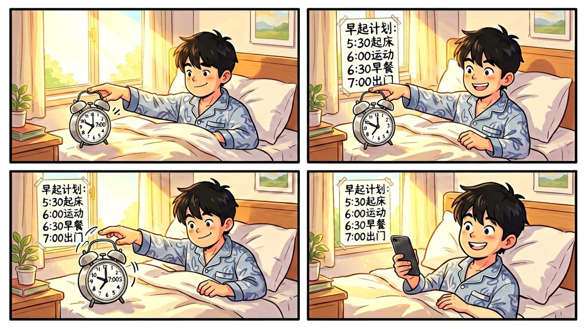 闹钟响起，我自信地按掉，心想今天一定能改变人生