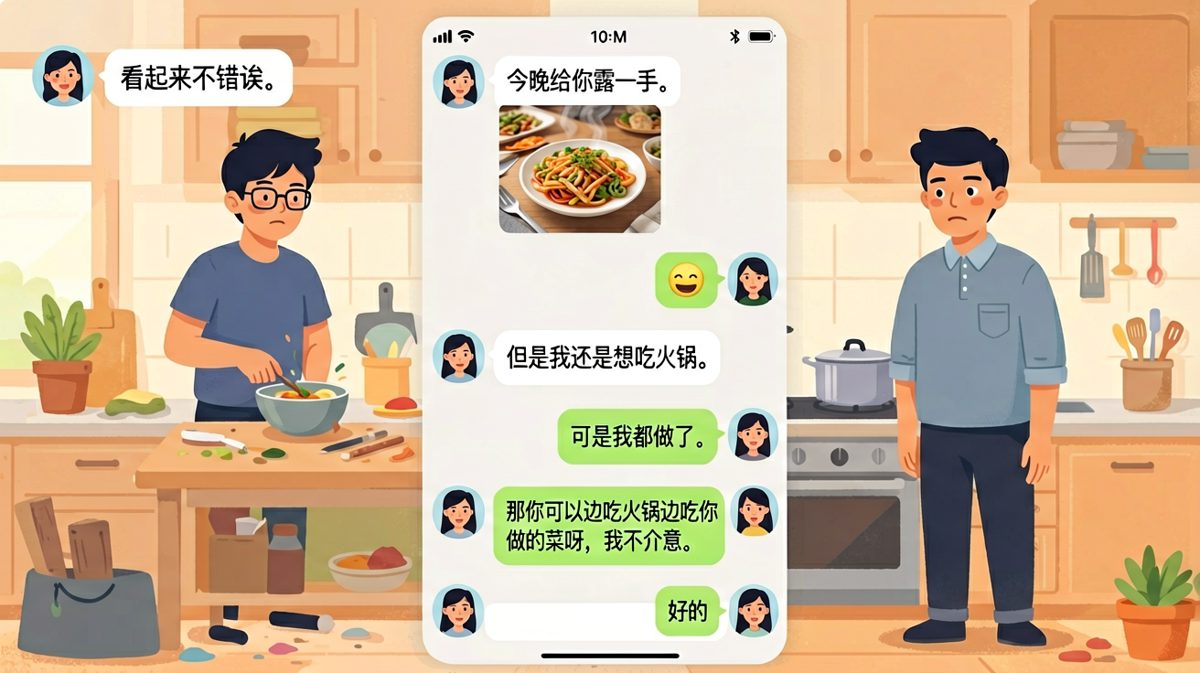 我说爱你做的饭，你直接给我做了一桌火锅拌菜。