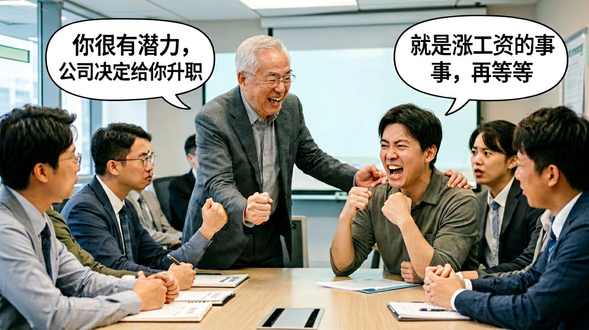 老板：给你升职（就是涨工资的事）