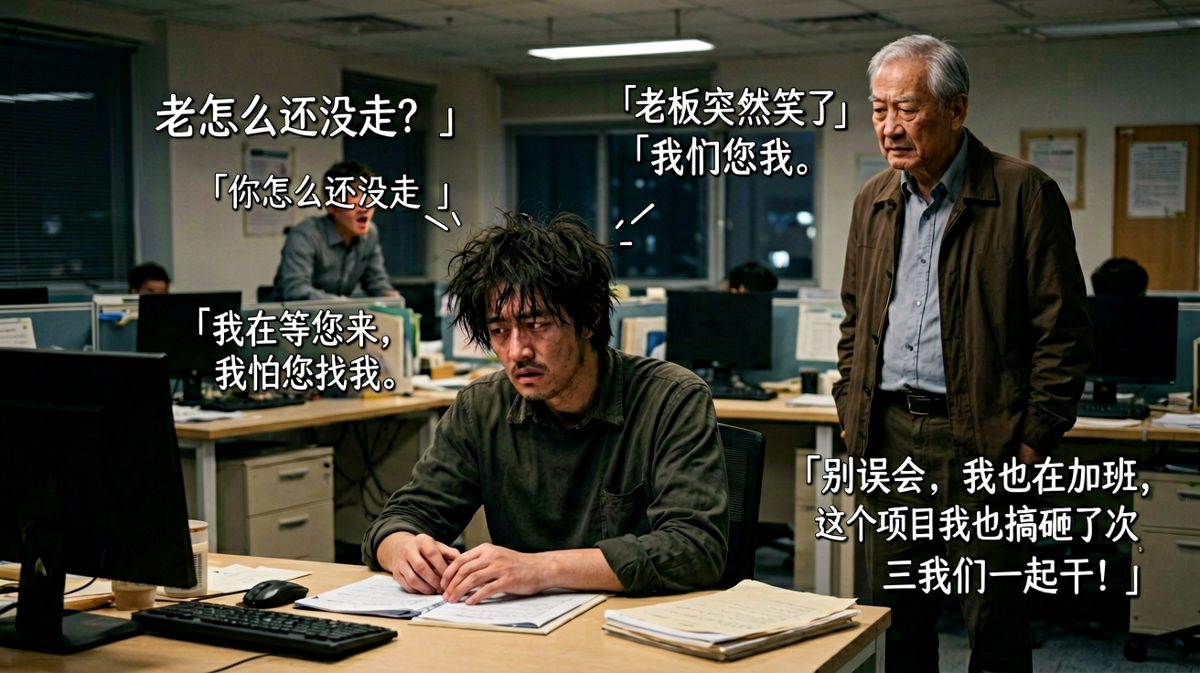 以为被批评却原来是老板也在加班