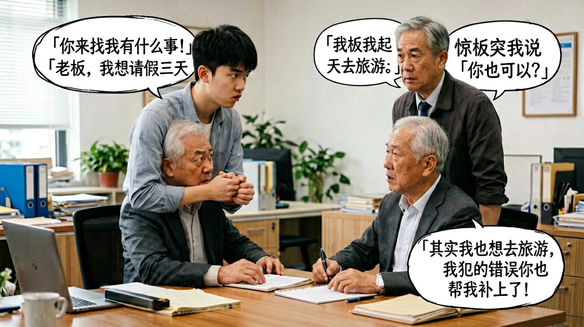 想请假去旅游却原来是老板也想去的反转