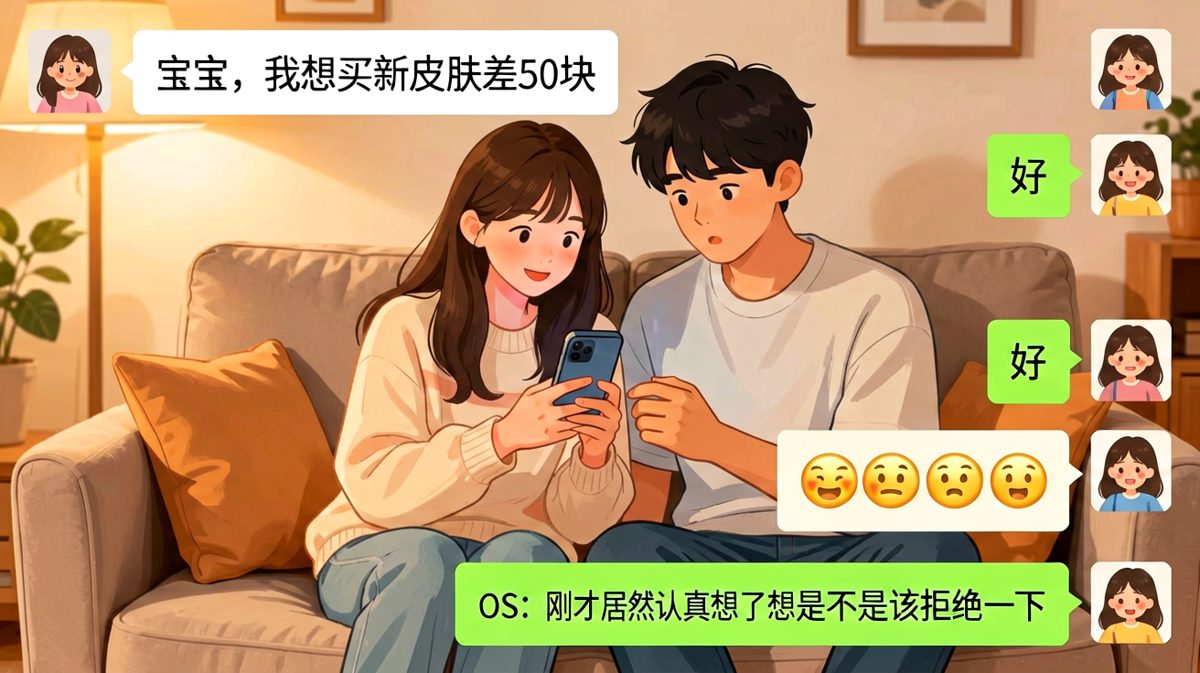 女生撒娇要零花钱，男生从心动到心累只需一秒。