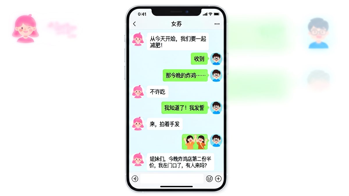 「发誓减肥的男生，三分钟后就忘了自己的承诺。」