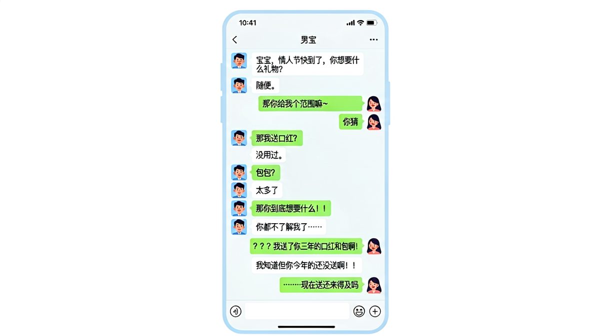 「「随便」是女生送礼物的终极陷阱，男生全线溃败。」