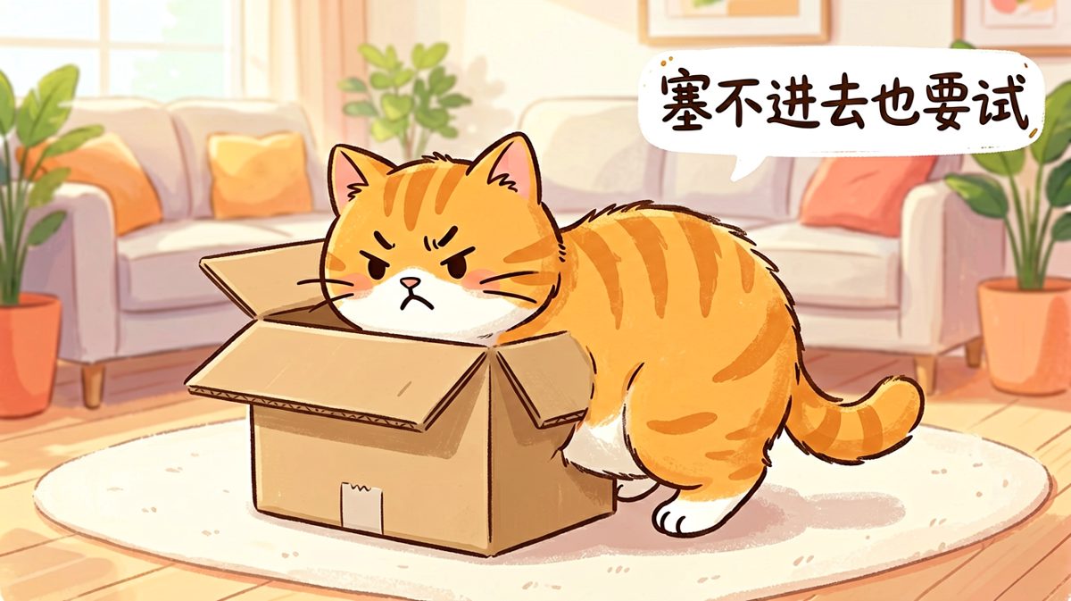 猫咪：只要我够努力，小箱子也能装下我膨胀的自信
