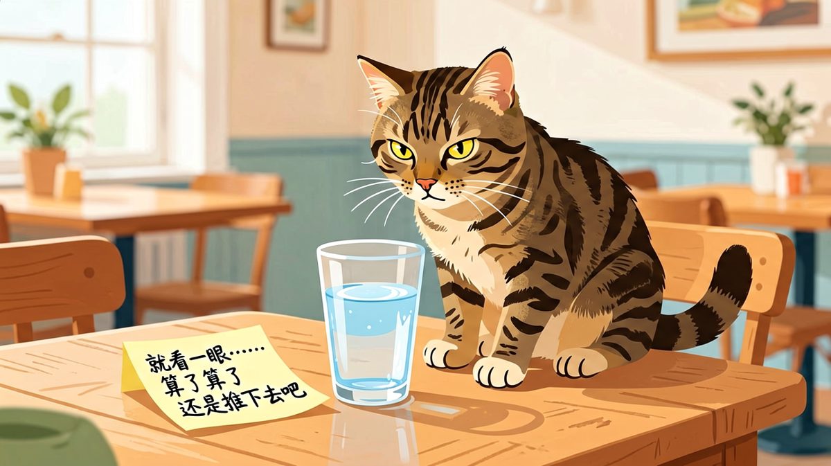 猫咪：杯子和地板之间，只差我一个爪子的距离