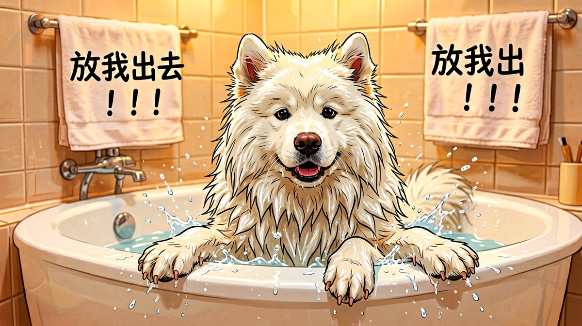 萨摩耶：洗澡是我狗生中最黑暗的时刻