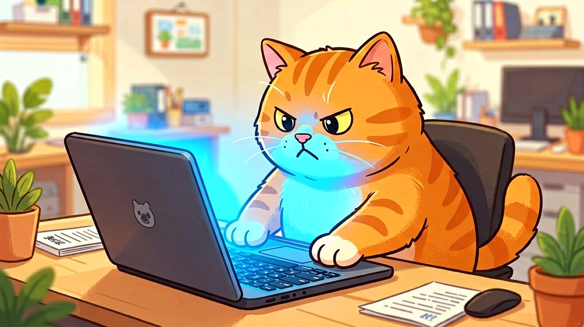 这只猫以为自己在加班，其实只是在踩出乱码而已。
