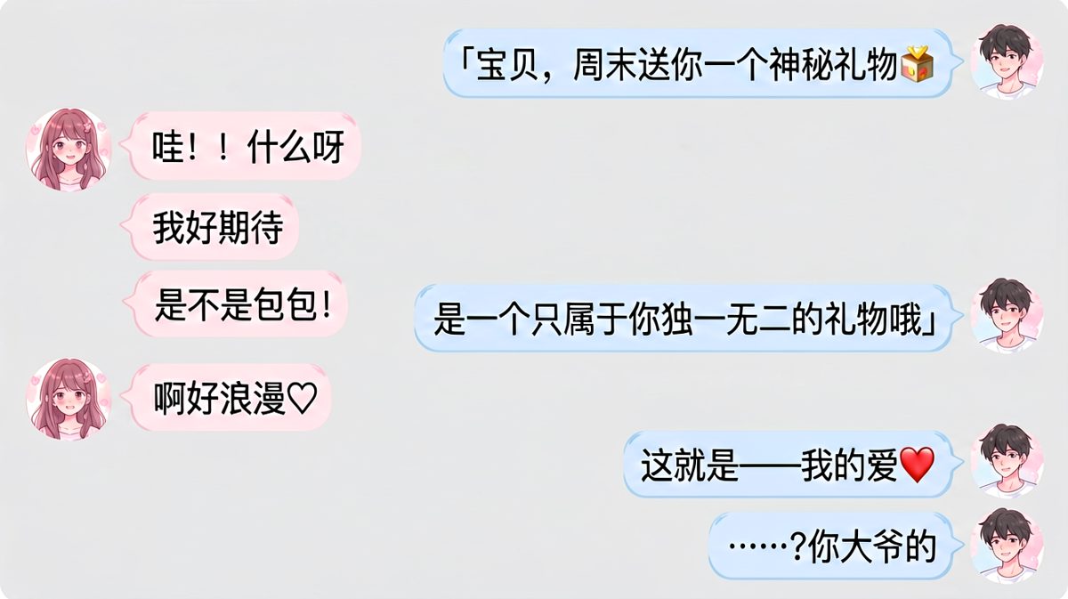 浪漫铺垫了半天，结果礼物是虚无缥缈的「爱」。