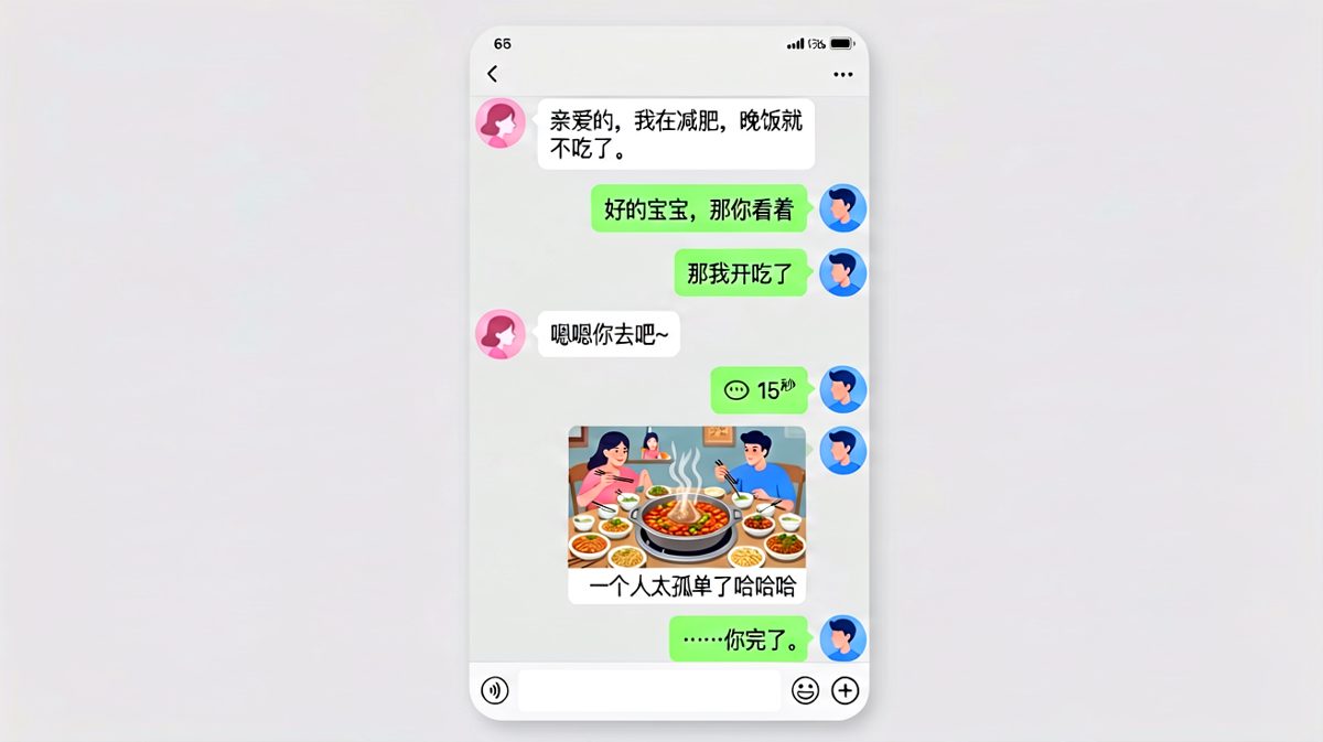 女友嘴上说减肥，男友反手发了一张吃火锅的照片——「一个人太孤单了哈哈哈」