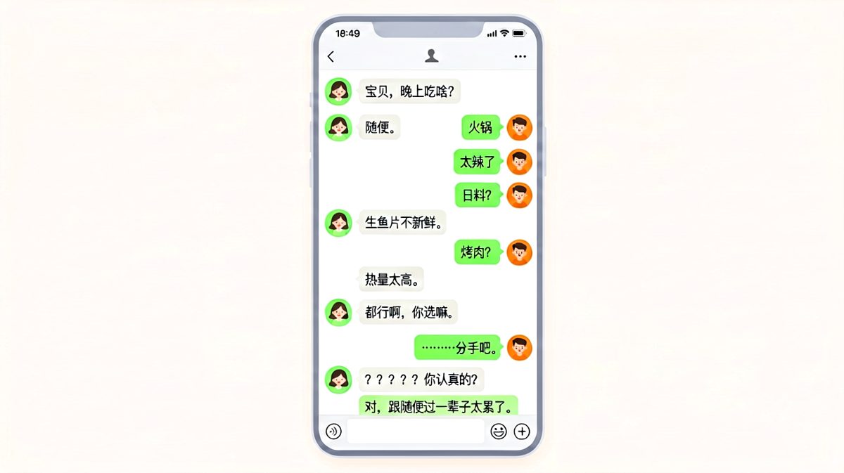 男友被「随便」击溃，果断提出分手——「跟随便过一辈子太累了」