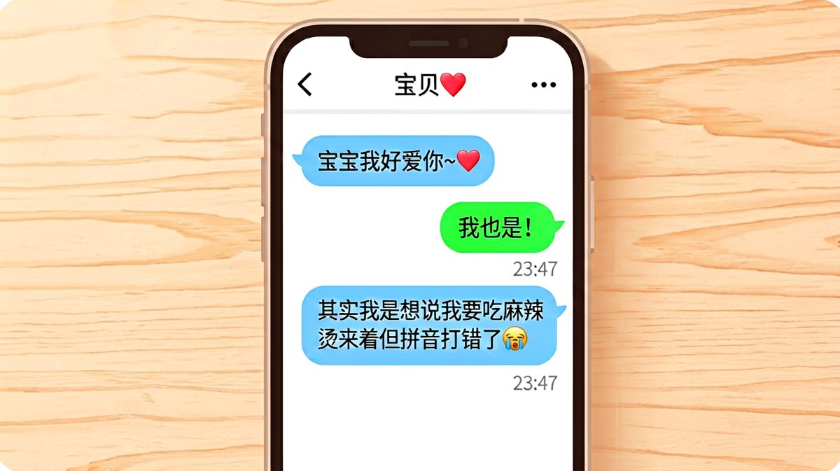 想说我爱你，结果打成'我要吃麻辣烫'，尴尬到抠脚