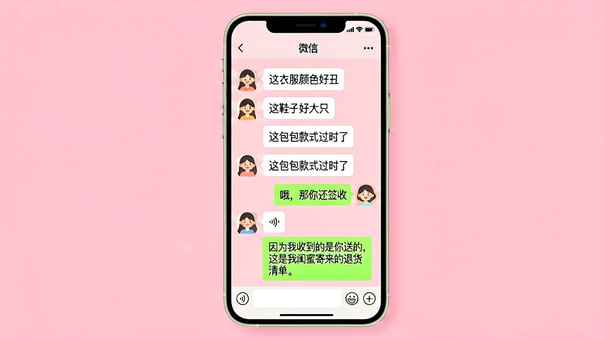 送礼风波：女友收到礼物后疯狂吐槽，结果吐槽的是闺蜜的退货单，误会一场笑翻全场。
