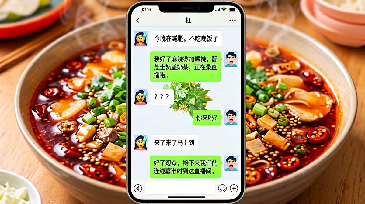 减肥翻车现场：女生决心减肥，男生边吃边直播钓鱼，一秒反转女生立刻认输。