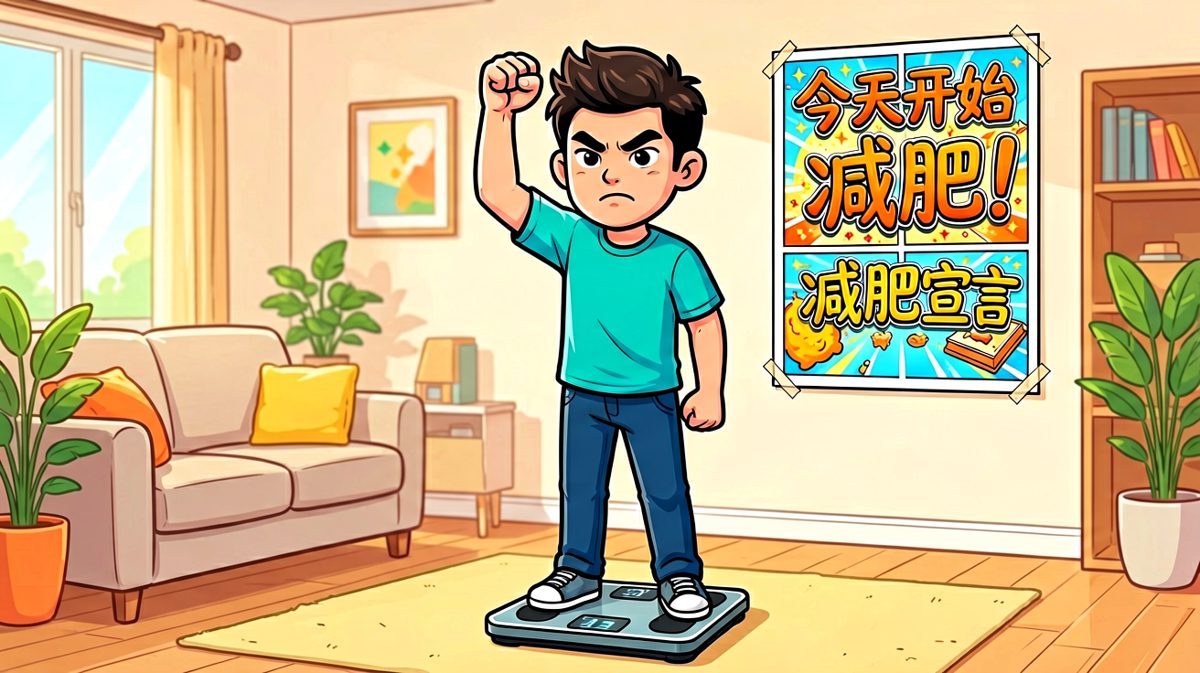 第一天，雄心壮志立下减肥誓言。
