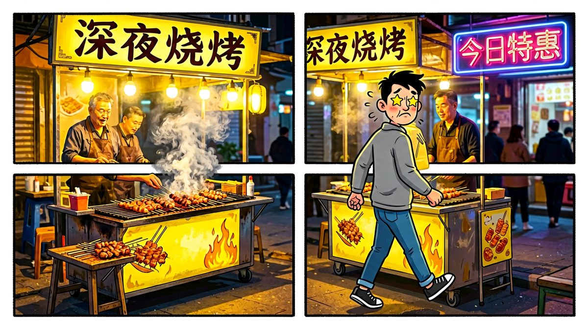 第二天（其实是当晚），路过烧烤摊，防线开始动摇。