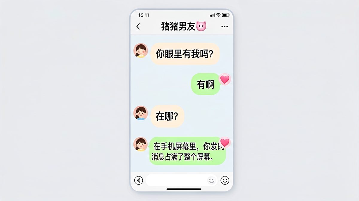 土味情话天花板：你在我眼里——占了满屏