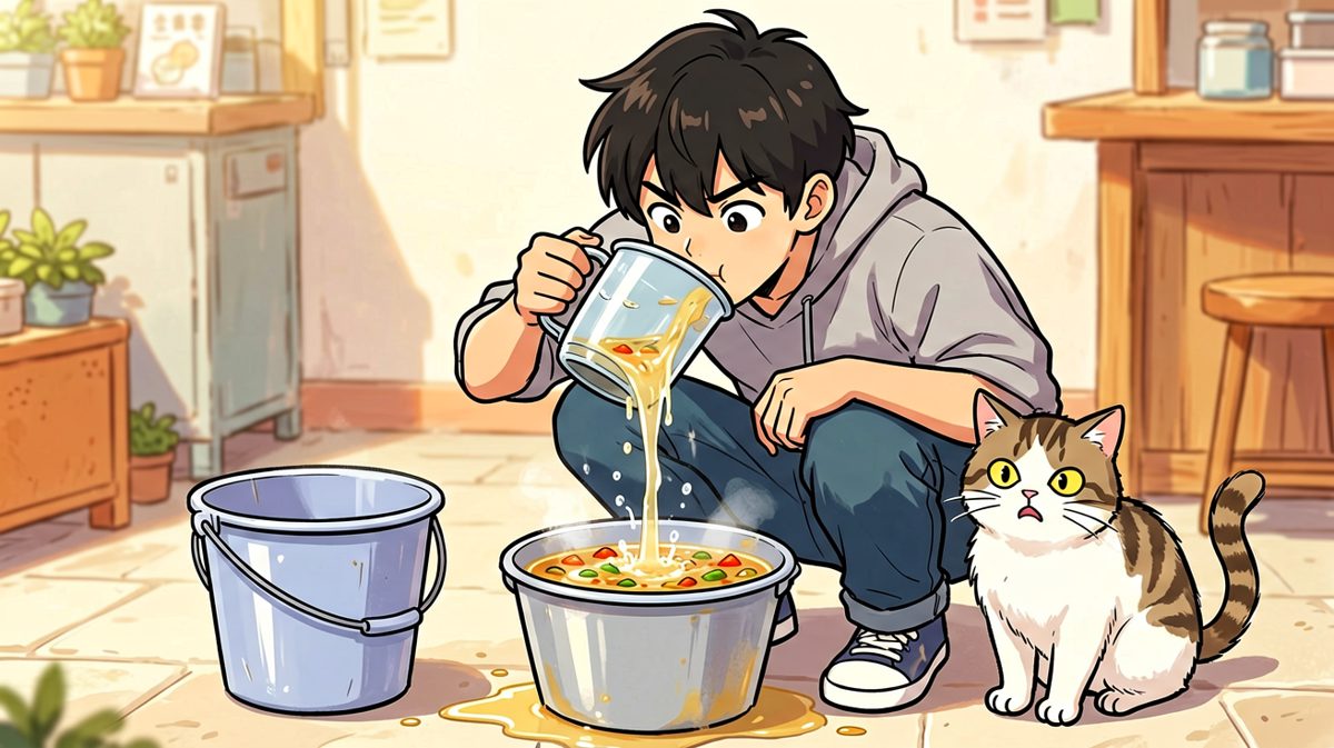 只能现场喝汤了，猫咪都看不下去了