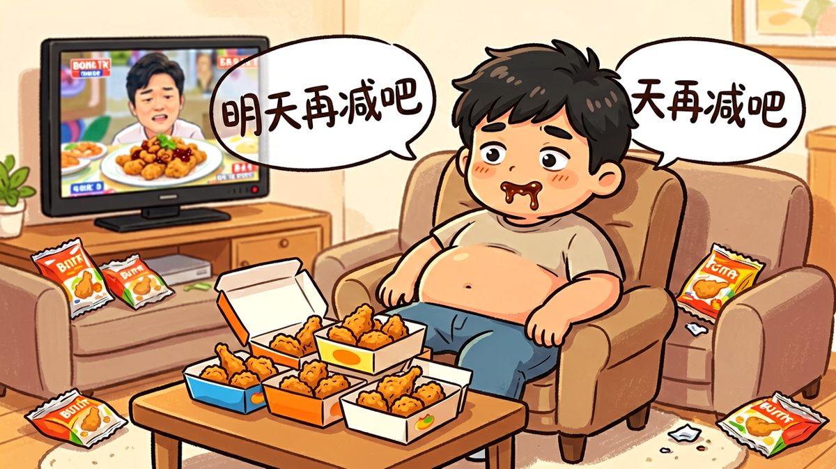 第四格：破防现场，明天再减肥吧……