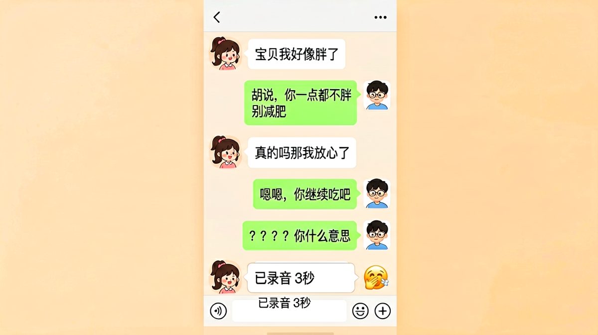 男生劝女友别减肥，结果下一秒就暴露了，语音消息堪称灵魂一击