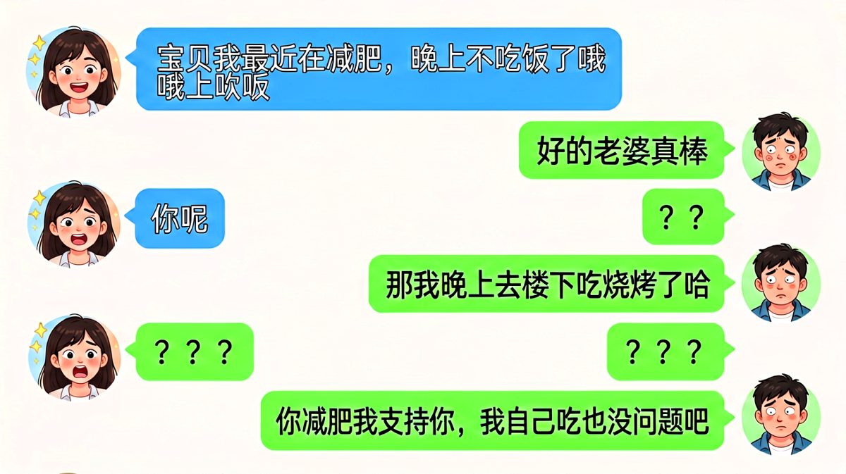 减肥那天，他点的烧烤比她的决心还香