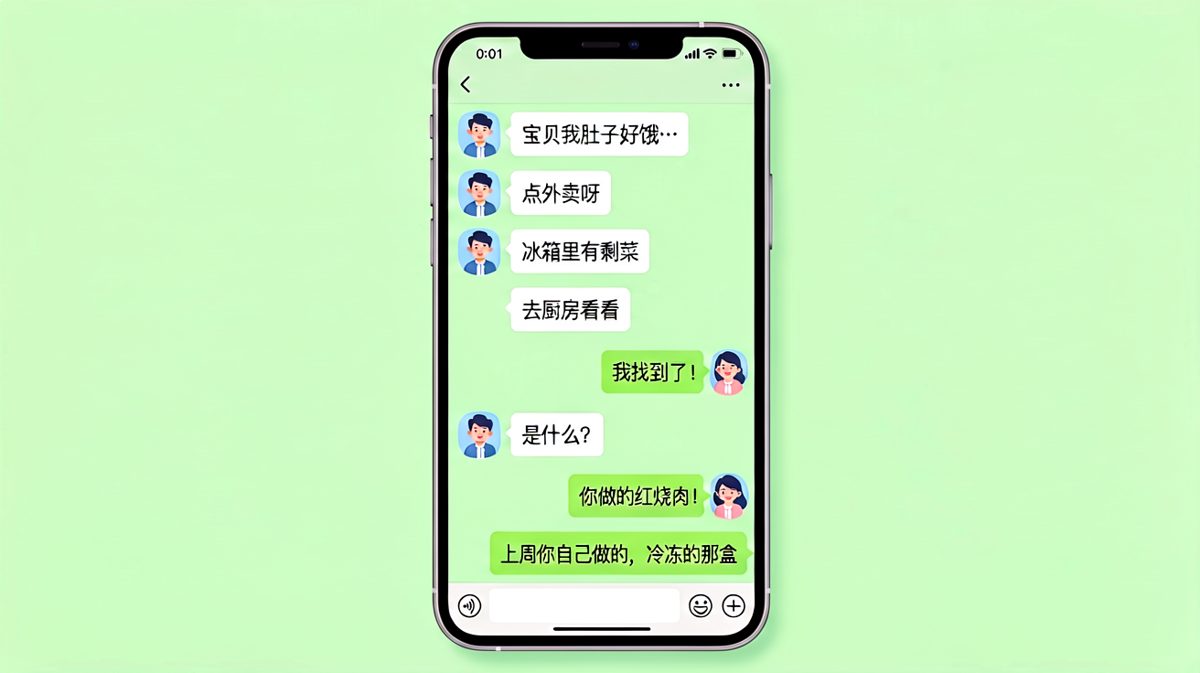 男生装饿求投喂，结果被揭露是自己在吃冷冻料理包。