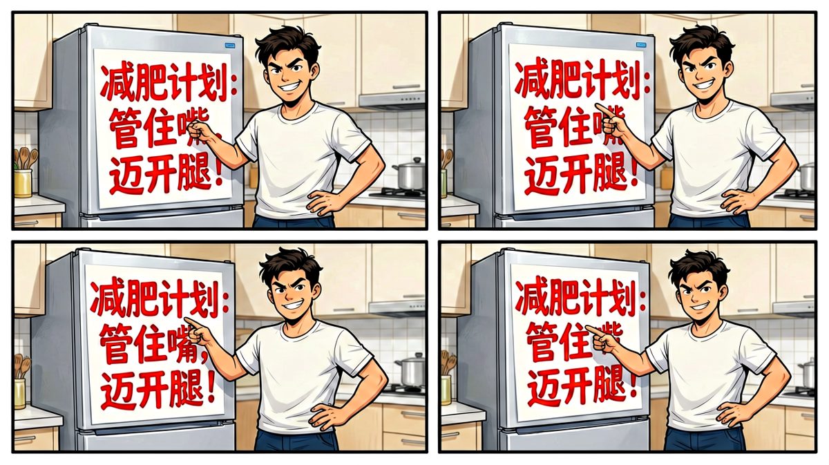 主角立下减肥誓言，信心满满