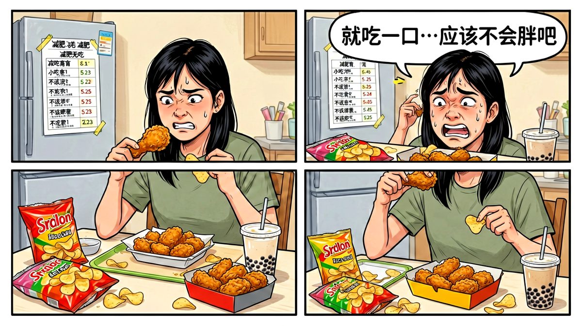 减肥计划与美味零食正面交锋，内心疯狂打架