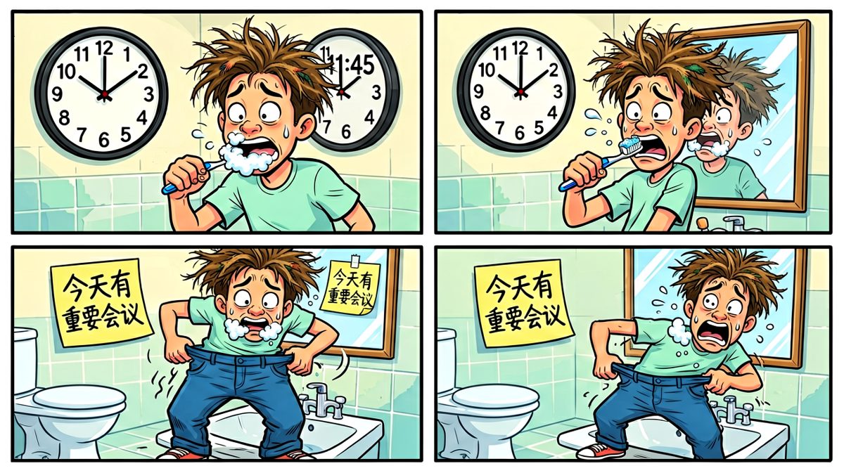 发现迟到后开启地狱级洗漱模式，镜中倒影都嫌弃自己。
