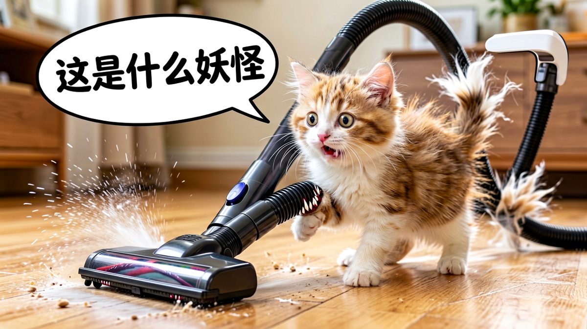 吸尘器一开，猫咪秒变炸毛仙人掌